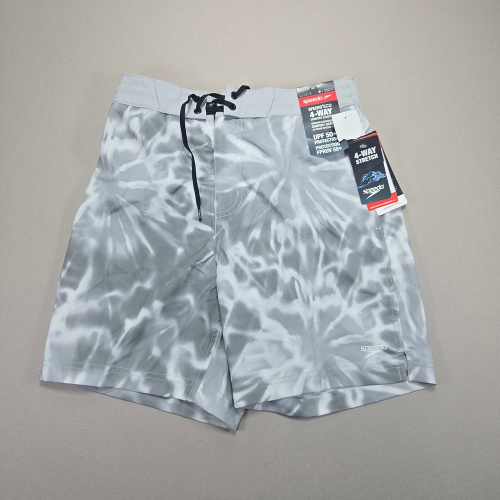 Speedo Bondi Basin Boardshorts Swim Trunks Gray Tie Dye 4 Way Stretch‎ Men's S